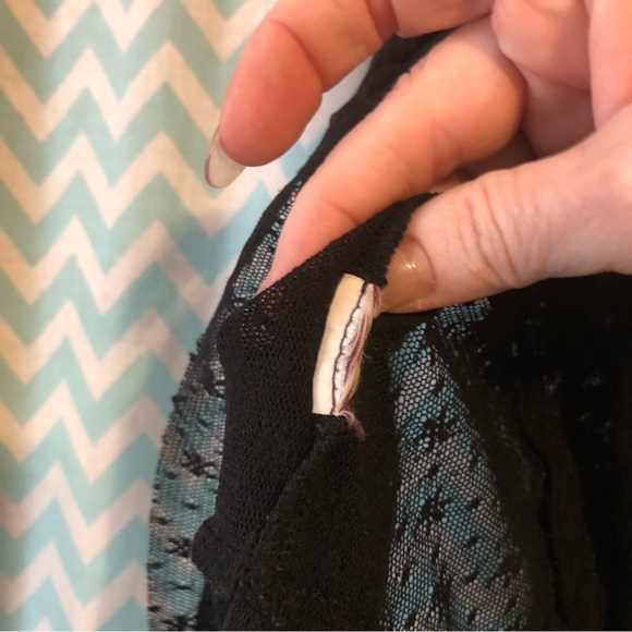 Free People ladies sheer black lace button down cap sleeves blouse top - Picture 8 of 9